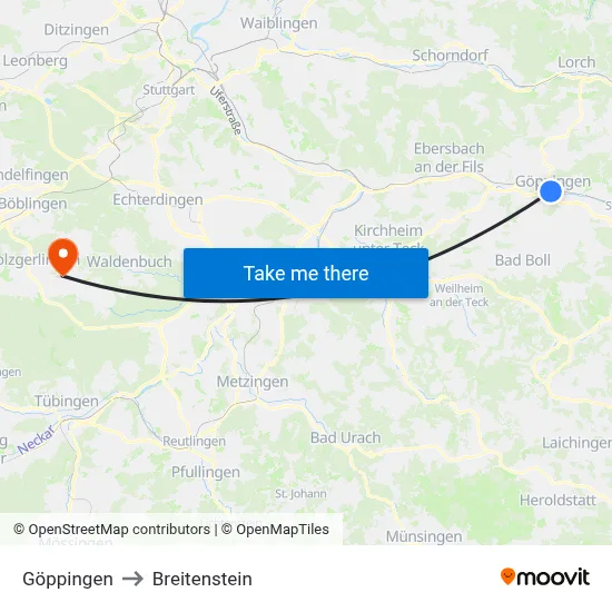 Göppingen to Breitenstein map