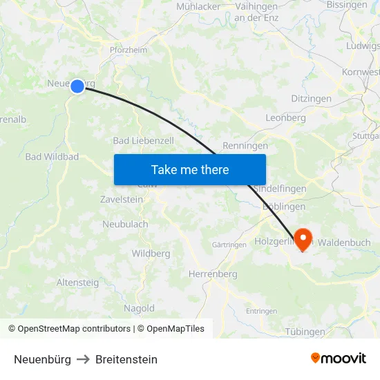 Neuenbürg to Breitenstein map