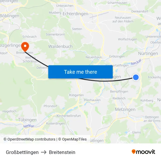Großbettlingen to Breitenstein map