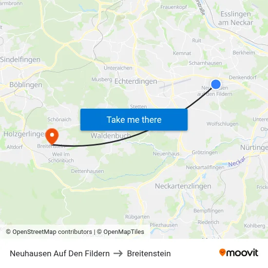 Neuhausen Auf Den Fildern to Breitenstein map