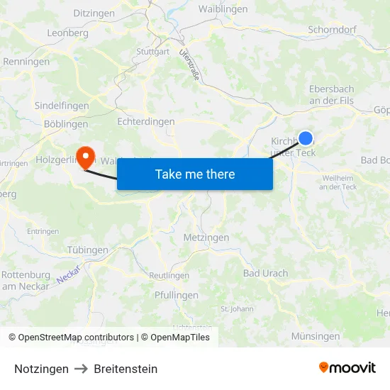 Notzingen to Breitenstein map