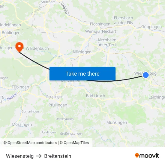 Wiesensteig to Breitenstein map