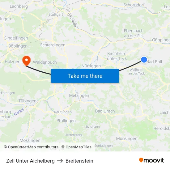 Zell Unter Aichelberg to Breitenstein map