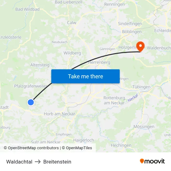 Waldachtal to Breitenstein map