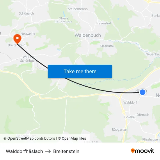 Walddorfhäslach to Breitenstein map
