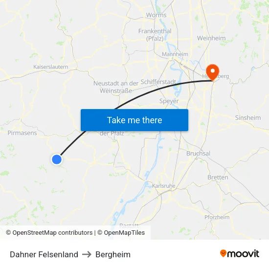 Dahner Felsenland to Bergheim map