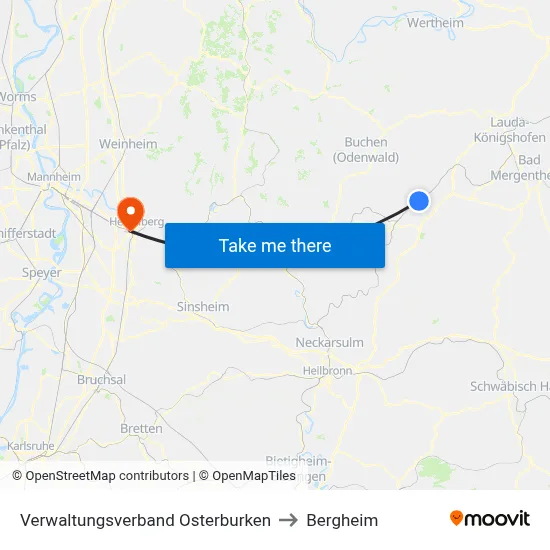 Verwaltungsverband Osterburken to Bergheim map