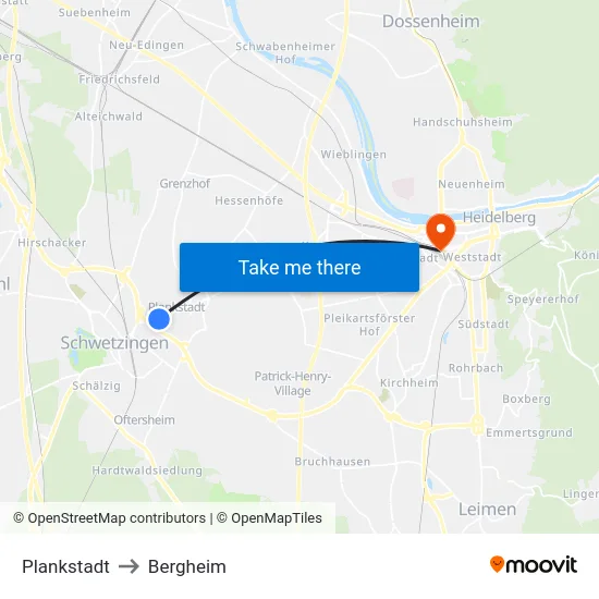 Plankstadt to Bergheim map