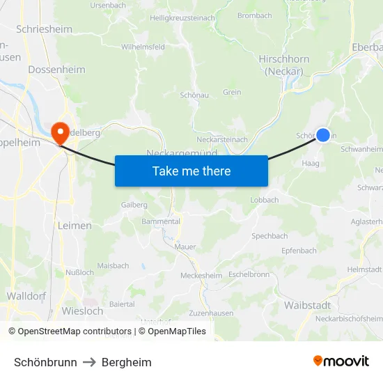 Schönbrunn to Bergheim map