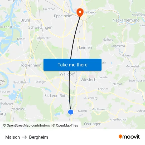 Malsch to Bergheim map