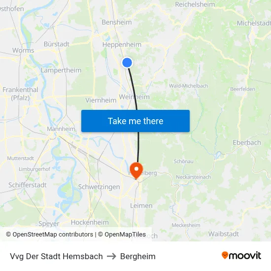 Vvg Der Stadt Hemsbach to Bergheim map