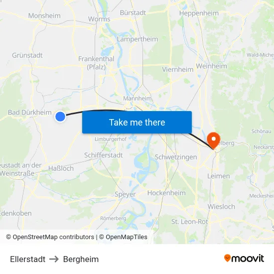 Ellerstadt to Bergheim map