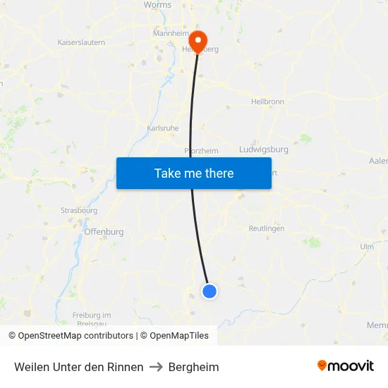 Weilen Unter den Rinnen to Bergheim map