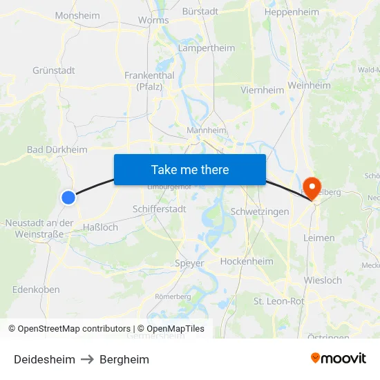 Deidesheim to Bergheim map