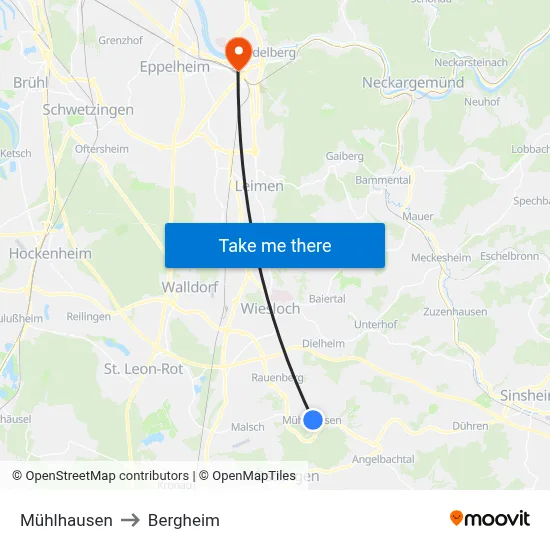 Mühlhausen to Bergheim map