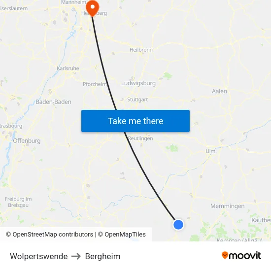 Wolpertswende to Bergheim map