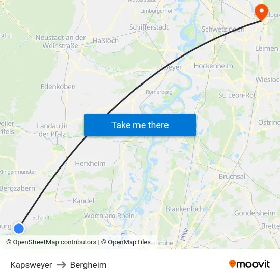 Kapsweyer to Bergheim map