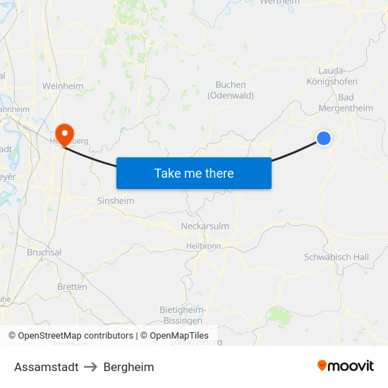 Assamstadt to Bergheim map