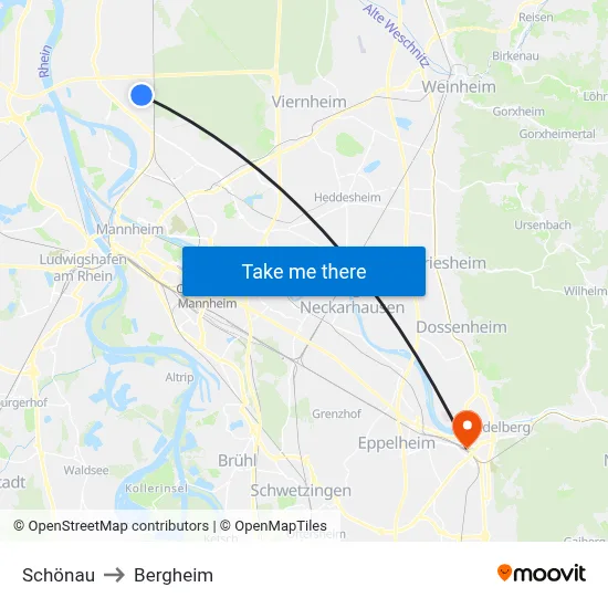 Schönau to Bergheim map