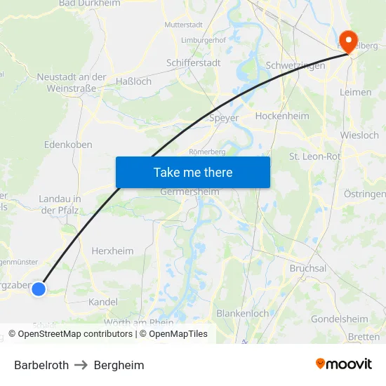 Barbelroth to Bergheim map