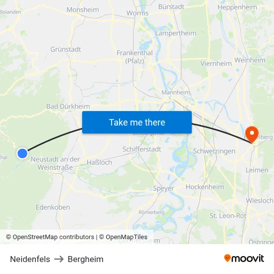 Neidenfels to Bergheim map