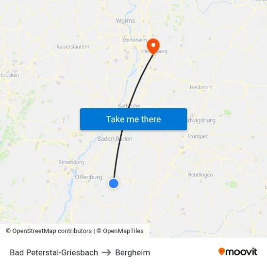Bad Peterstal-Griesbach to Bergheim map