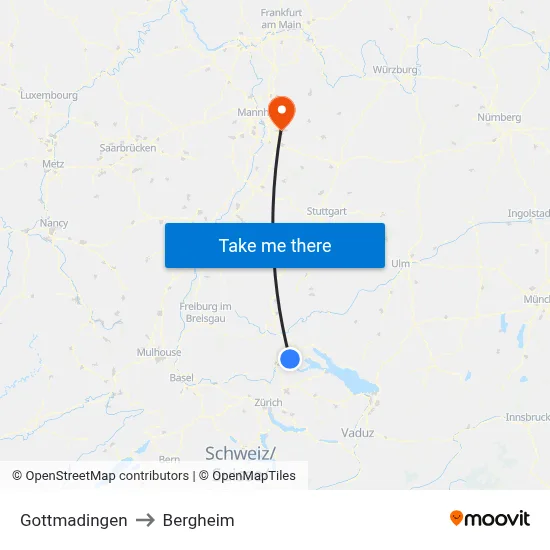 Gottmadingen to Bergheim map