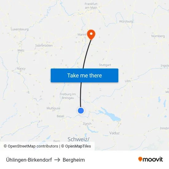Ühlingen-Birkendorf to Bergheim map