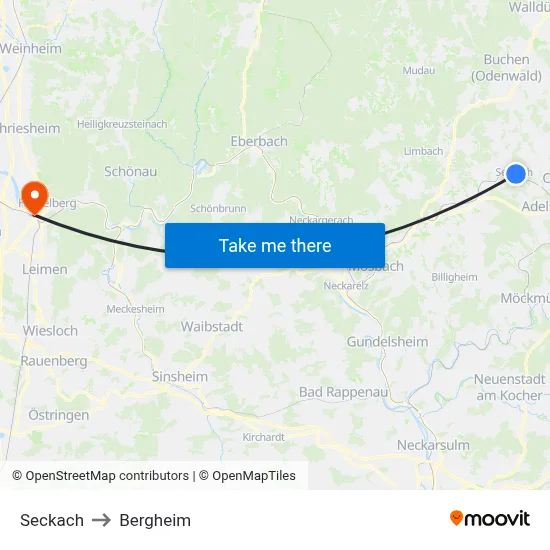 Seckach to Bergheim map