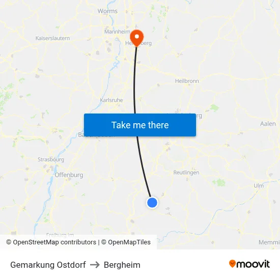Gemarkung Ostdorf to Bergheim map