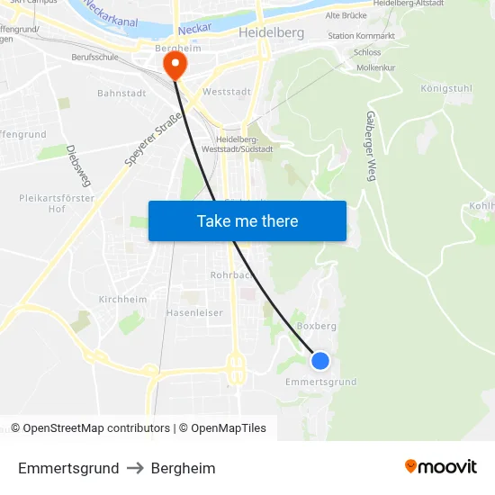 Emmertsgrund to Bergheim map