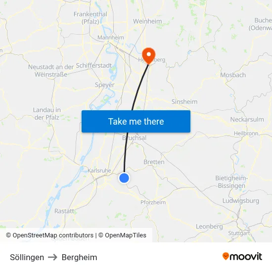 Söllingen to Bergheim map