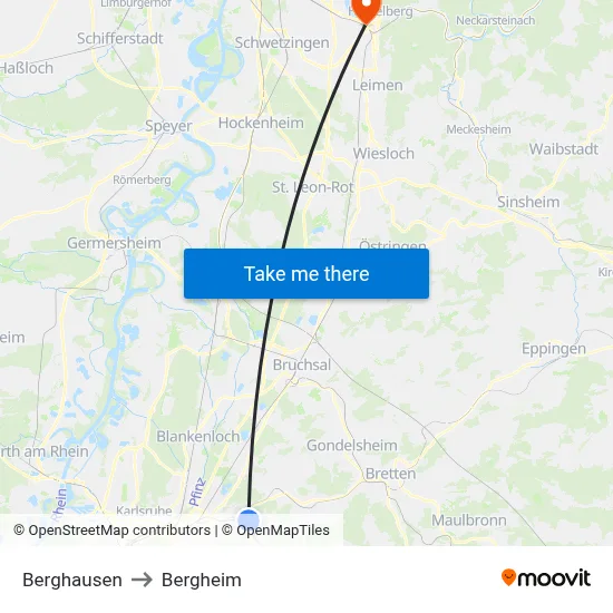 Berghausen to Bergheim map