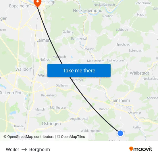 Weiler to Bergheim map