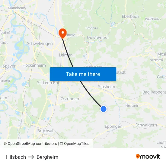 Hilsbach to Bergheim map