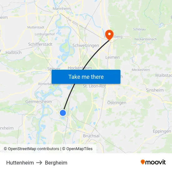 Huttenheim to Bergheim map