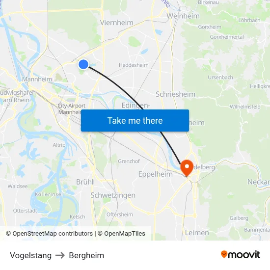 Vogelstang to Bergheim map