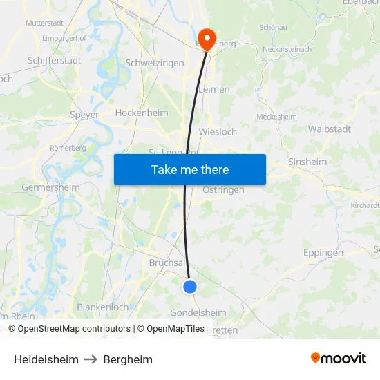 Heidelsheim to Bergheim map