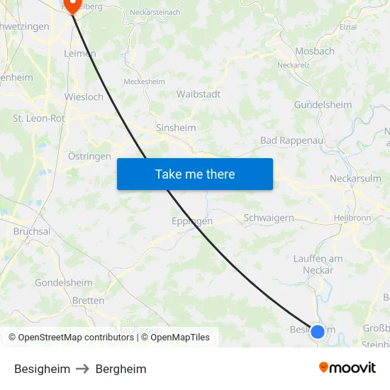 Besigheim to Bergheim map