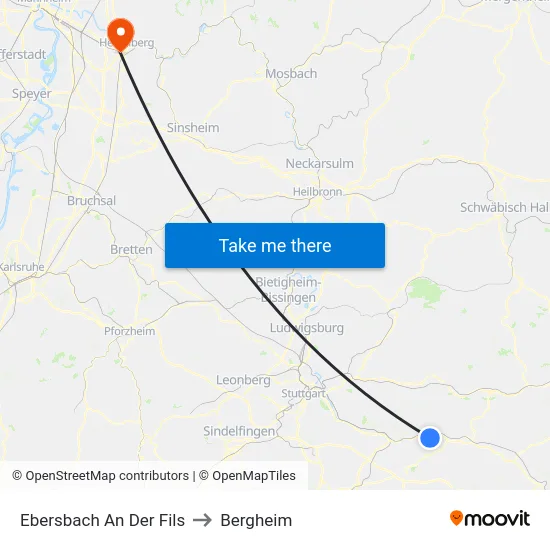 Ebersbach An Der Fils to Bergheim map