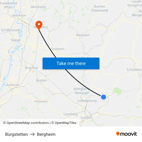 Burgstetten to Bergheim map