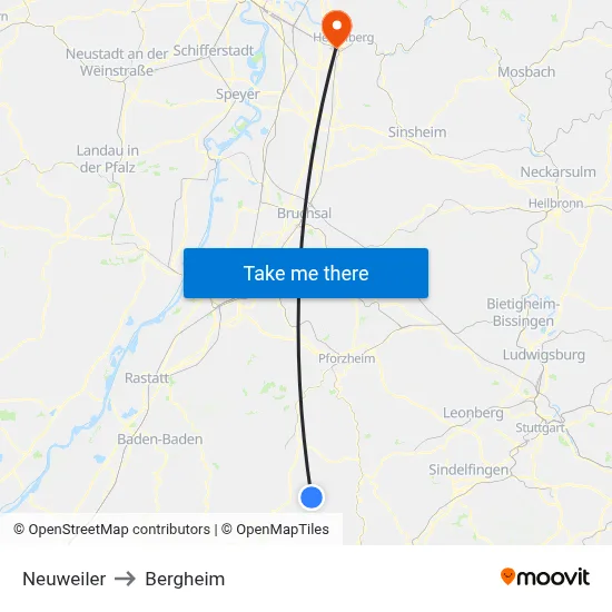 Neuweiler to Bergheim map