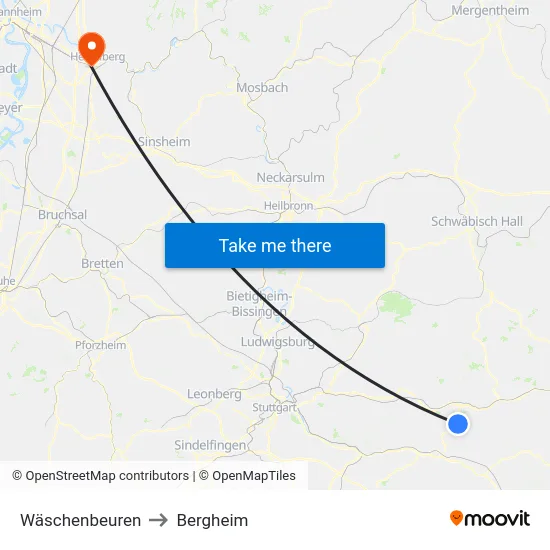 Wäschenbeuren to Bergheim map
