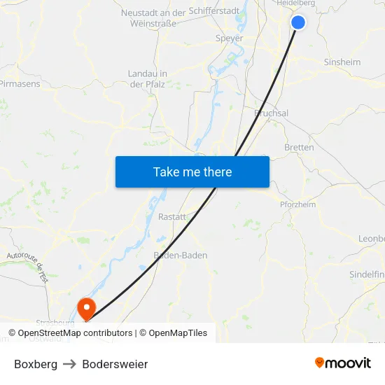 Boxberg to Bodersweier map