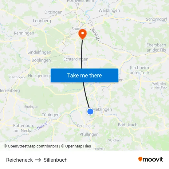 Reicheneck to Sillenbuch map
