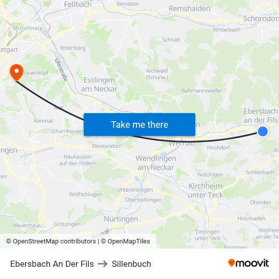 Ebersbach An Der Fils to Sillenbuch map