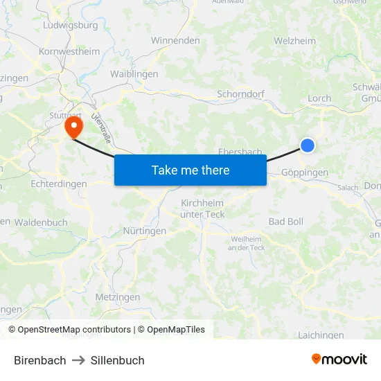 Birenbach to Sillenbuch map