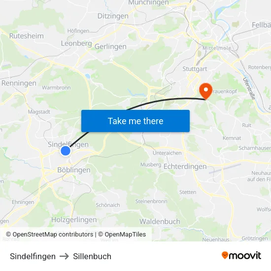 Sindelfingen to Sillenbuch map