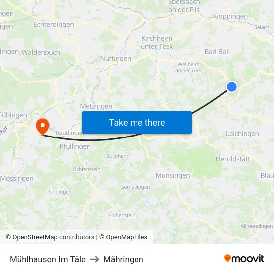 Mühlhausen Im Täle to Mähringen map