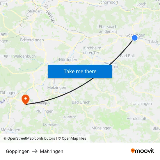 Göppingen to Mähringen map